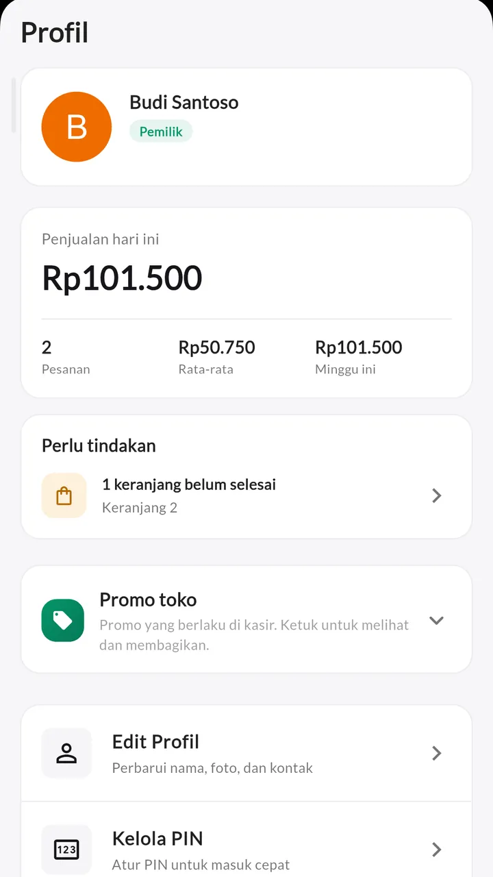 Ringkasan toko: Penjualan hari ini dan hal yang perlu ditindak.